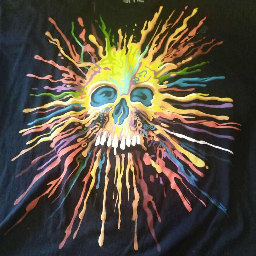 Rare Liquid Blue Exploding Psychedelic Hippie Skull Graphic XXL T-Shirt 2013